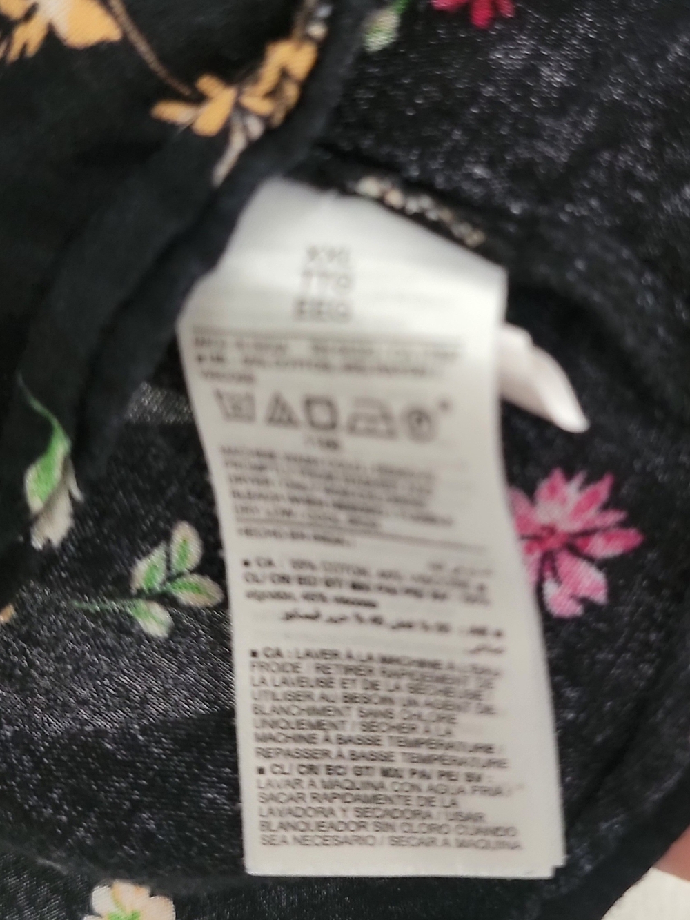 Old Navy Black Floral Peasant Blouse with Pink and Yellow Accents - Picture 4 of 4
